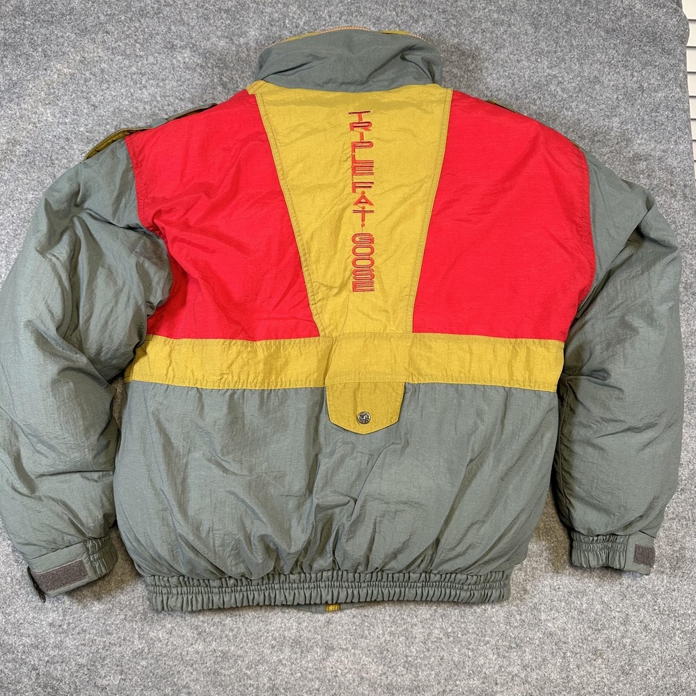 Vintage Triple FAT Goose Jacket Mens Small Colorblock Red Yellow Green Down 90s - Picture 8 of 11